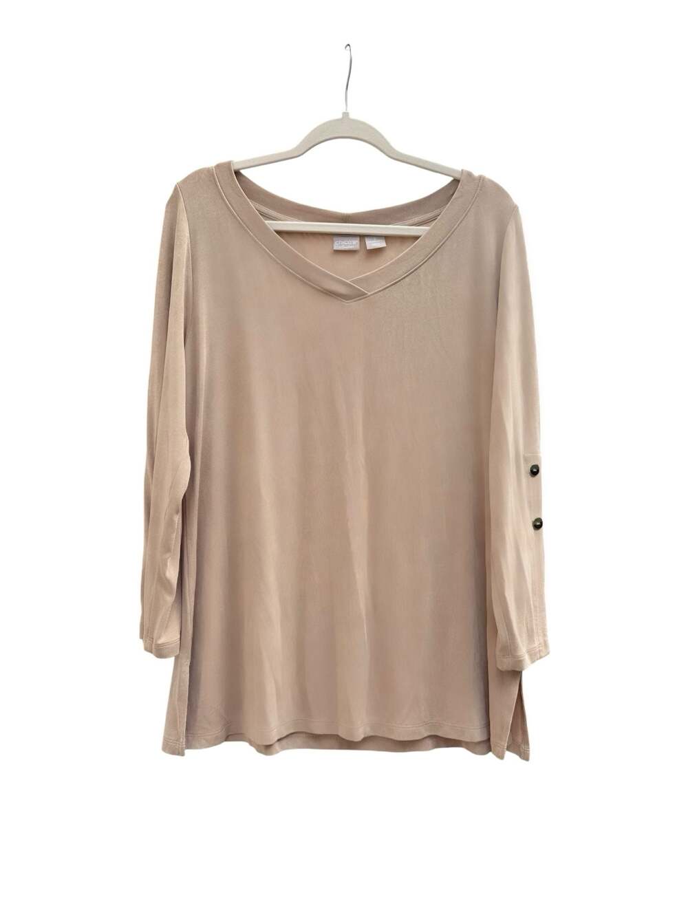 Chico's Travelers Collection Tan V-Neck Tunic Top with Side Slits Size 2 (Large)